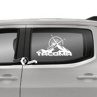 Paire Toyota Tacoma SR5 Portes Fenêtre Montagnes Boussole Logo Ligne Vinyle Autocollant Graphique
