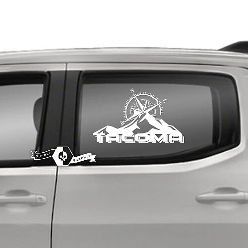 Paire Toyota Tacoma SR5 Portes Fenêtre Montagnes Boussole Logo Ligne Vinyle Autocollant Graphique
