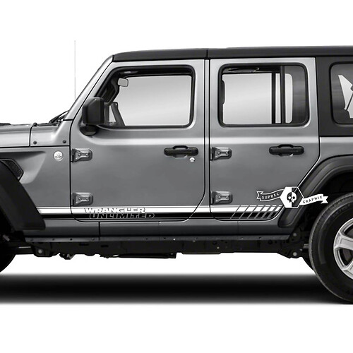 2 Jeep Wrangler portes illimitées garde-boue côté Logo bande 2 couleurs vinyle autocollant décalcomanie

