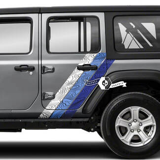 Paire Jeep Wrangler portes illimitées garde-boue bande latérale carte topographique 4 couleurs vinyle autocollant décalcomanie
