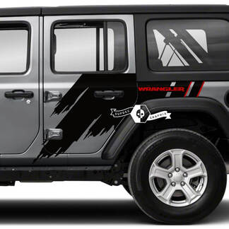 Paire Jeep Wrangler Unlimited Splash Doors Side Mud 2 Couleurs Graphic Decal JK 4 Portes
