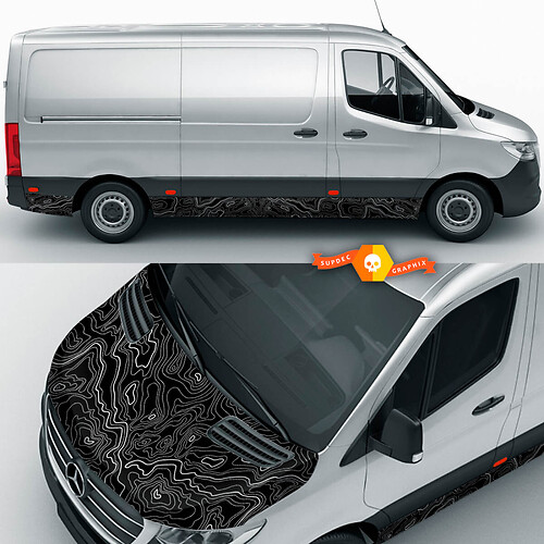 Panneau de décalage topographique de cartes topographiques et de bascule latérale pour Mercedes Benz Sprinter en vinyle Autocollants graphiques
