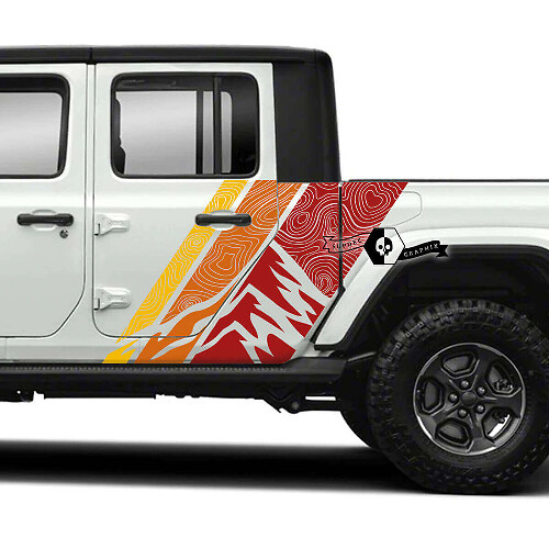 Kit d'autocollants vinyle à rayures vintage avec montagnes et carte topographique pour Jeep Gladiator