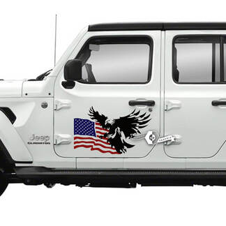Paire de Jeep Gladiator Side Door USA Flag Bald Eagle Stickers Vinyl Graphics Stripe
