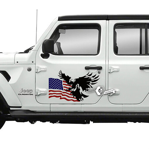 Paire de Jeep Gladiator Side Door USA Flag Bald Eagle Autocollants Vinyl Graphics Stripe
