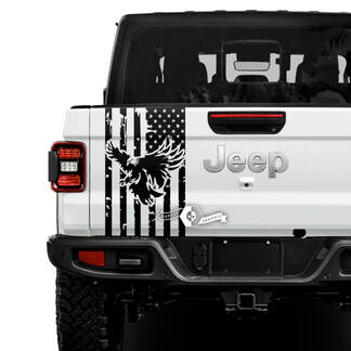 Jeep Gladiator USA Drapeau détruit Pygargue à tête blanche Décalcomanies Vinyl Graphics Hayon Lit Vinyle Décalcomanies
