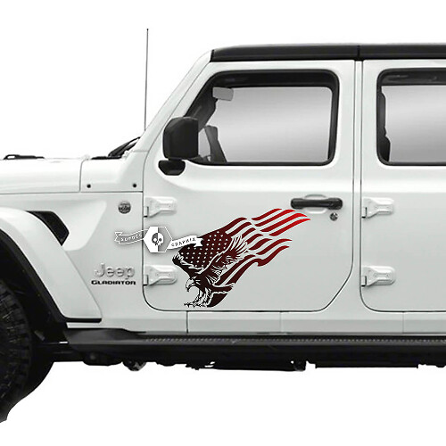 Paire de Jeep Gladiator Side Door USA Flag Bald Eagle Autocollants Vinyl Graphics Stripe Gradient
