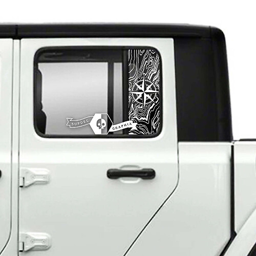 Autocollants en vinyle à rayures pour fenêtre avec carte topographique Compass pour Jeep Gladiator