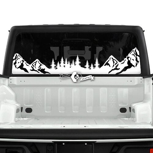 Jeep Gladiator Fenêtre arrière Montagnes Forêt Autocollants Vinyl Graphics Stripe
