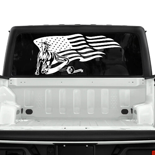 Jeep Gladiator drapeau de fenêtre arrière USA cheval autocollants décalcomanies vinyle graphique bande
