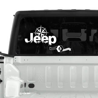 Jeep Gladiator Fenêtre arrière Forêt Montagnes Boussole Décalcomanies Graphiques en vinyle
