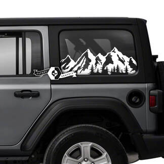 Paire de Jeep Wrangler Unlimited Side Door Window Mountains Forest Decals Trim Vinyl Graphics
