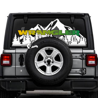 Jeep Wrangler Unlimited Fenêtre arrière Montagnes Forêt Décalcomanies Graphiques en vinyle
