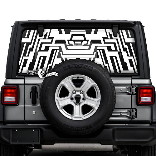 Jeep Wrangler illimité fenêtre arrière géométrie Logo autocollants décalcomanies graphiques en vinyle
