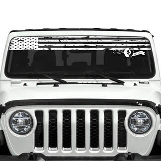 Jeep Gladiator Pare-brise USA Drapeau Détruit Décalcomanies Graphiques en vinyle
