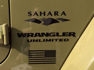 Jeep Mountain USA Drapeau Sahara Wrangler Unlimited CJ TJ YJ JK XJ Toutes les couleurs Sticker Decal