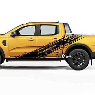 Paire Ford Ranger Raptor Line Modern Tire Track Portes Détruites Lit Côté Vinyle Décalcomanies
