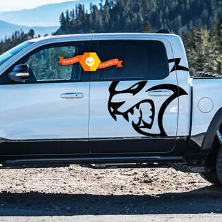 Paire Dodge Ram TRX Hellcat 2021+ Splash Ram Head Doors Bed Logo Truck Vinyl Decal lit Graphique
