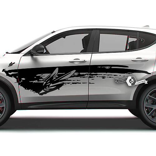 Paire Dodge Hornet Portes Bandes Latérales Wrap Boue Logo Dazzle Peinture Détruit Vinyle Autocollants Autocollants
