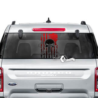 Ford Bronco Lunette arrière USA Flag Punisher Destroyed Stripes Graphics Stickers 2 couleurs
