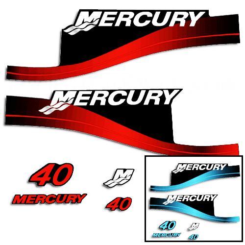 Kit d'autocollants Mercury 40HP 2 temps - Autocollant rouge