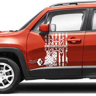 Paire Jeep Renegade Portes Latérales Drapeau USA Détruit Graphique Vinyle Autocollant
 1