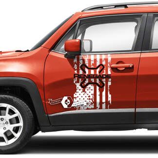 Paire Jeep Renegade Portes Latérales Drapeau USA Détruit Graphique Vinyle Autocollant 2 Couleurs
