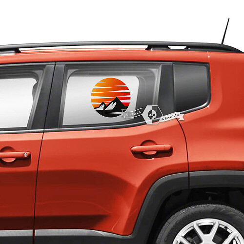 Paire Jeep Renegade Side Fender Portes Fenêtre Montagnes SunSet Rétro Graphique Vinyle Autocollant - Coloré
