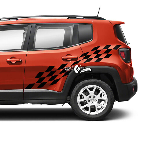 Paire Jeep Renegade Portes latérales Fender Checkered Flag Graphic Vinyl Decals Autocollant
