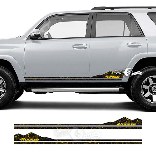 Autocollants Vinyles de Porte Latérale Style Carte Topographique Montagne pour Toyota 4Runner