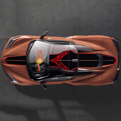 Kit d'autocollants vinyle avec bandes de course et drapeaux croisés pour le dessus latéral de Chevrolet Corvette C8