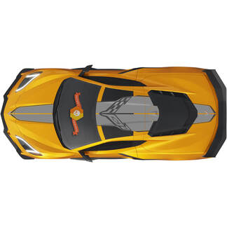 Kit s'adapte au capot arrière du moteur, couvercle de trappe de toit Chevrolet C8 Corvette Stingray Z06 C8R Rally Racing Flag Vinyl Stripes Decals 2 couleurs
