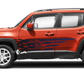 Paire Jeep Renegade Portes USA Drapeau Détruit Graphique Vinyle Autocollant 2 Couleurs Dégradé
