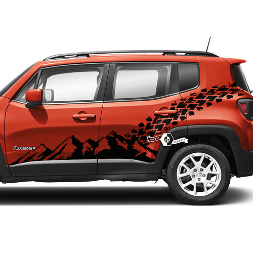 Paire de bandes latérales de montagne pour portes Jeep Renegade - Autocollant en vinyle pour décalcomanie de garniture de pneu sur l'aile arrière
