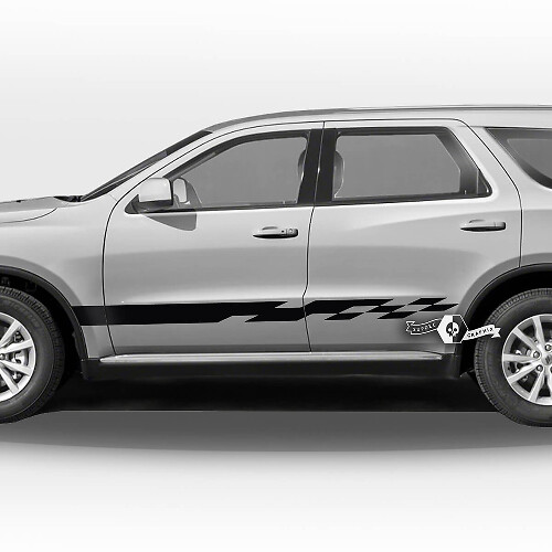 Paire Dodge Durango Portes latérales Panneau à bascule Garniture Damier Drapeau Rayures Autocollants en vinyle
