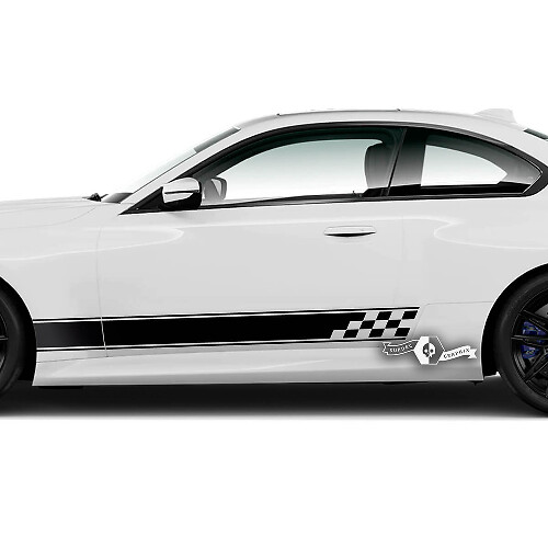 Paire BMW M2 M240 G42 F22 F87 M Performance Garniture Damier Drapeau Bande Latérale Portes Bande Vinyle Autocollant Autocollant
