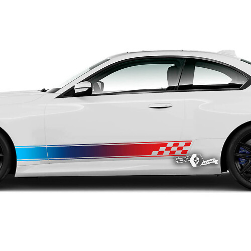 Paire BMW M2 M240 G42 F22 F87 M Performance Trim Damier Drapeau Bande latérale Portes Rayure Vinyle Autocollant - Coloré
