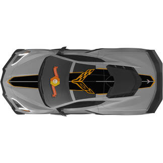 Kit adapté au capot arrière du moteur, couvercle de trappe de toit Chevrolet C8 Corvette Stingray Z06 C8R Rally Racing Flag Logo Vinyl Stripes Decals 2 couleurs
