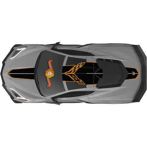 Autocollant Vinyle Rayures de Course Larges Capot Toit Coffre 2 Pour Chevrolet Corvette C8 Stingray Z06