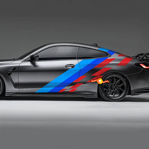 Autocollant latéral en vinyle à rayures de couleurs M pour portes arrière, autocollant adapté à BMW F36 F32 F30 F80 F82 G30 G20 G80 G82, etc.
