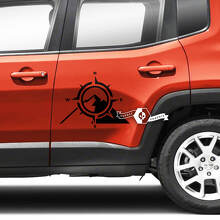 Paire Jeep Renegade Portes Côté Montagnes Graphique Boussole Vinyle Autocollant Autocollant Rayure
 2