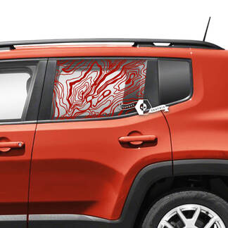 Paire Jeep Renegade Portes Fenêtre Côté Graphique Battu Carte Topographique Vinyle Autocollant Autocollant Stripe
