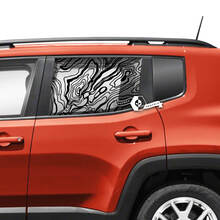 Paire Jeep Renegade Portes Fenêtre Côté Graphique Battu Carte Topographique Vinyle Autocollant Autocollant Stripe
 2