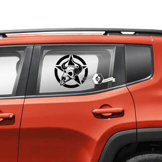 Paire Jeep Renegade Portes Fenêtre Côté Graphique Crâne Étoile Militaire Vinyle Autocollant Autocollant
 1