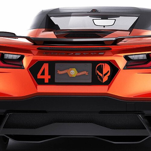 Autocollant vinyle plaque d'immatriculation arrière numéro 4 & crâne pour Chevrolet Corvette C8