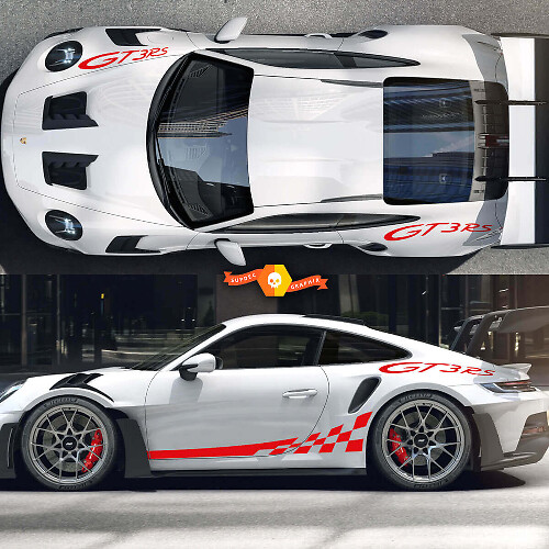 Kit d'autocollants vinyle bandes latérales GT3 RS & damier pour Porsche 911
