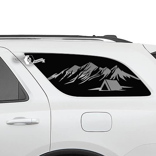 Paire d’autocollants en vinyle Dodge Durango Side Rear Window Mountains Hut Decal
