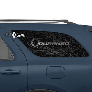 Paire Dodge Durango Fenêtre arrière latérale Carte topographique Lignes Boussole Autocollants en vinyle
