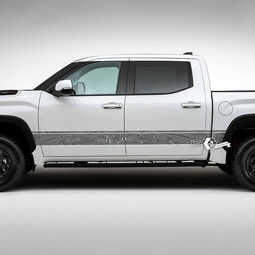 Paire Toyota Tundra portes vintage lit côté garde-boue arrière carte topographique rayures vinyle autocollants décalcomanie
