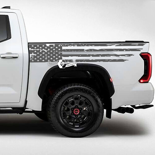 Paire Toyota Tundra lit côté garde-boue arrière USA drapeau détruit Grange rayures vinyle autocollants décalcomanie
